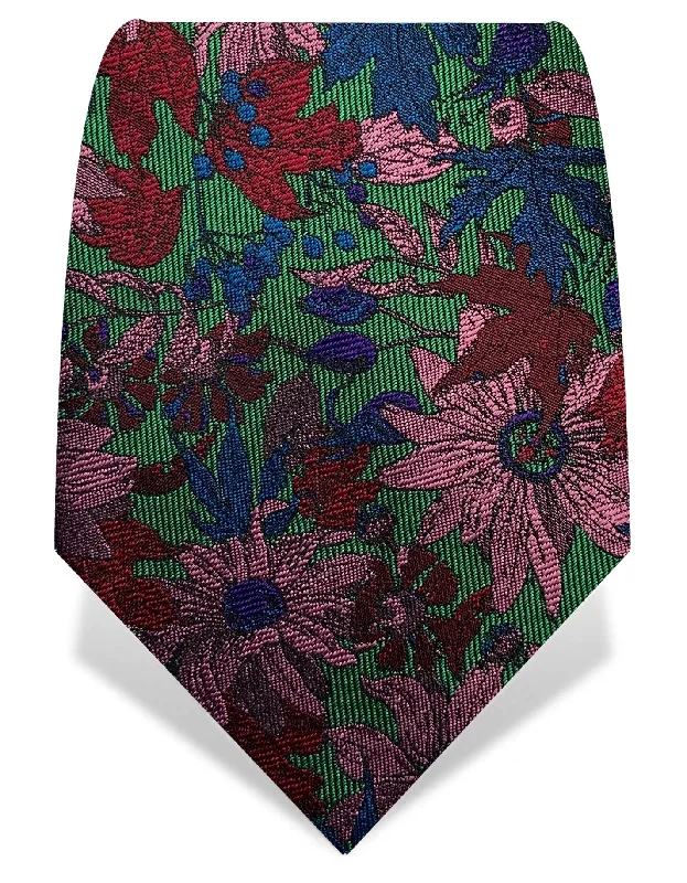 affordable business silk necktie styles-Green & Pink Winter Floral Tie