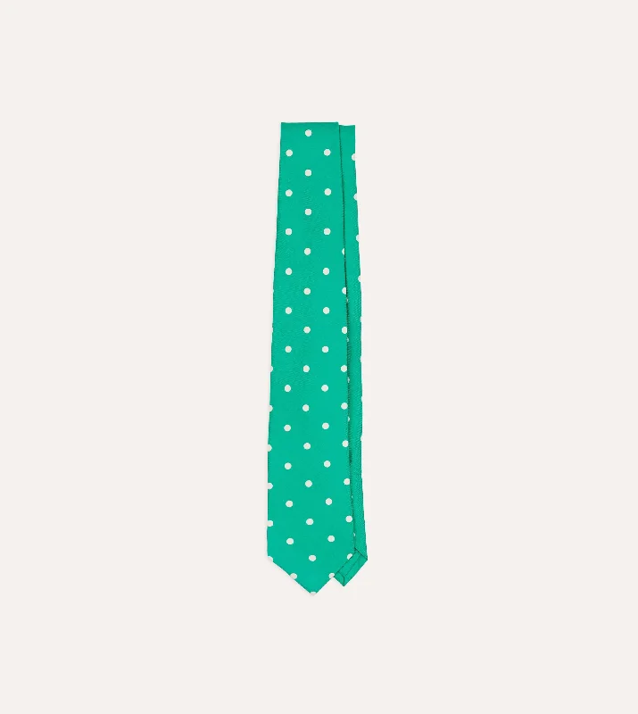 modern silk tie styles for weddings-Green Polka Dot Silk Self-Tipped Tie