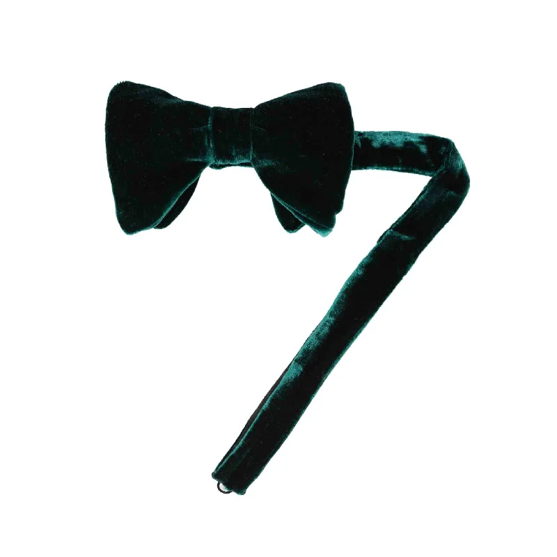 affordable silk necktie ideas for men-Green Pre-Tied Velvet Butterfly Bow Tie