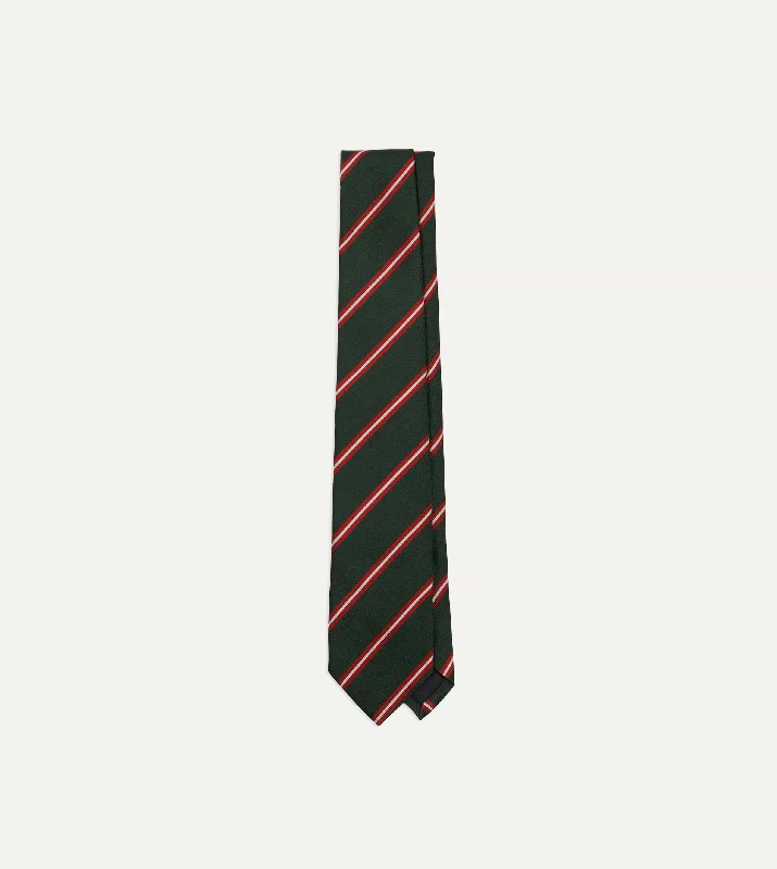 affordable silk wedding necktie combinations-Green, Red and Ecru Stripe Silk Tipped Tie