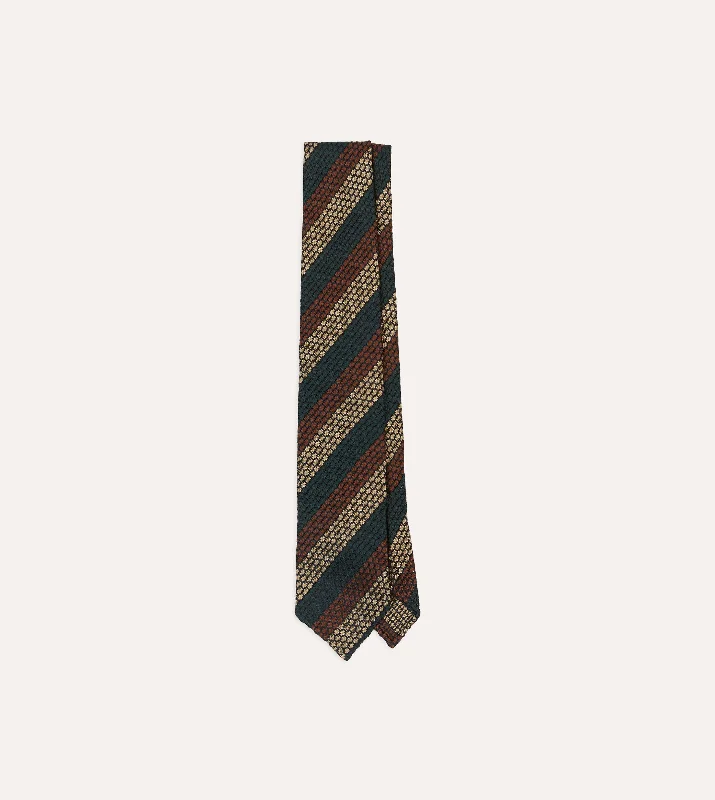 colorful silk necktie ideas for formal events-Green, Red and Gold Block Stripe Hand Rolled Silk Grenadine Tie