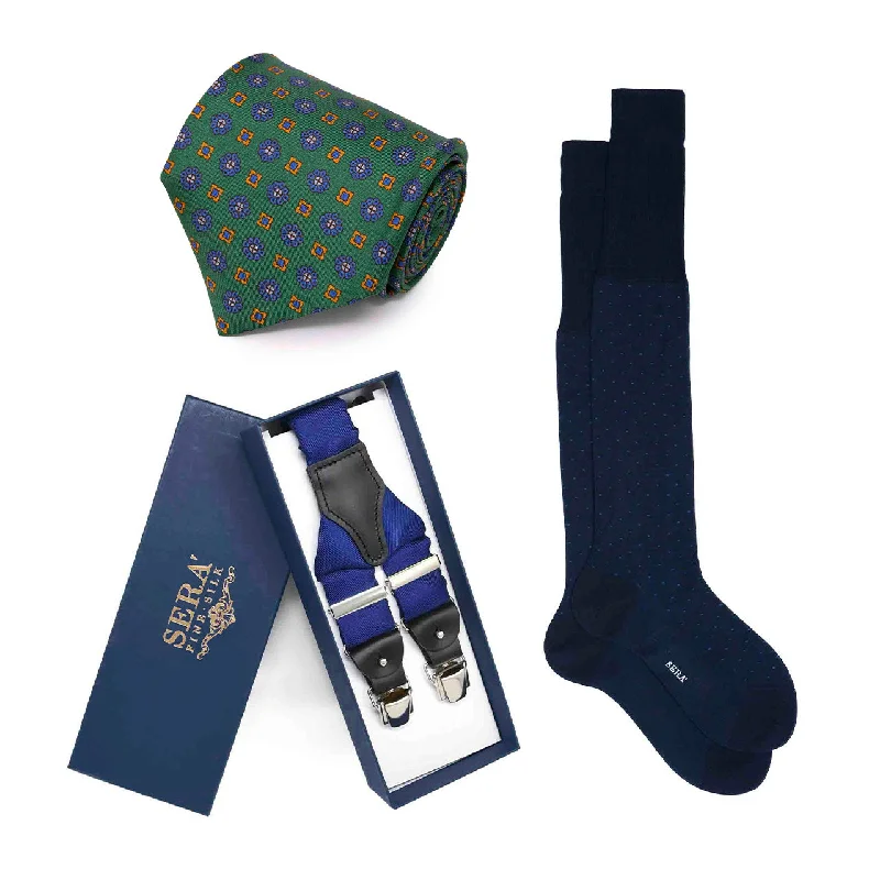 best silk necktie ideas for weddings-Green and Royal Blue Tie, Socks & Suspenders Set