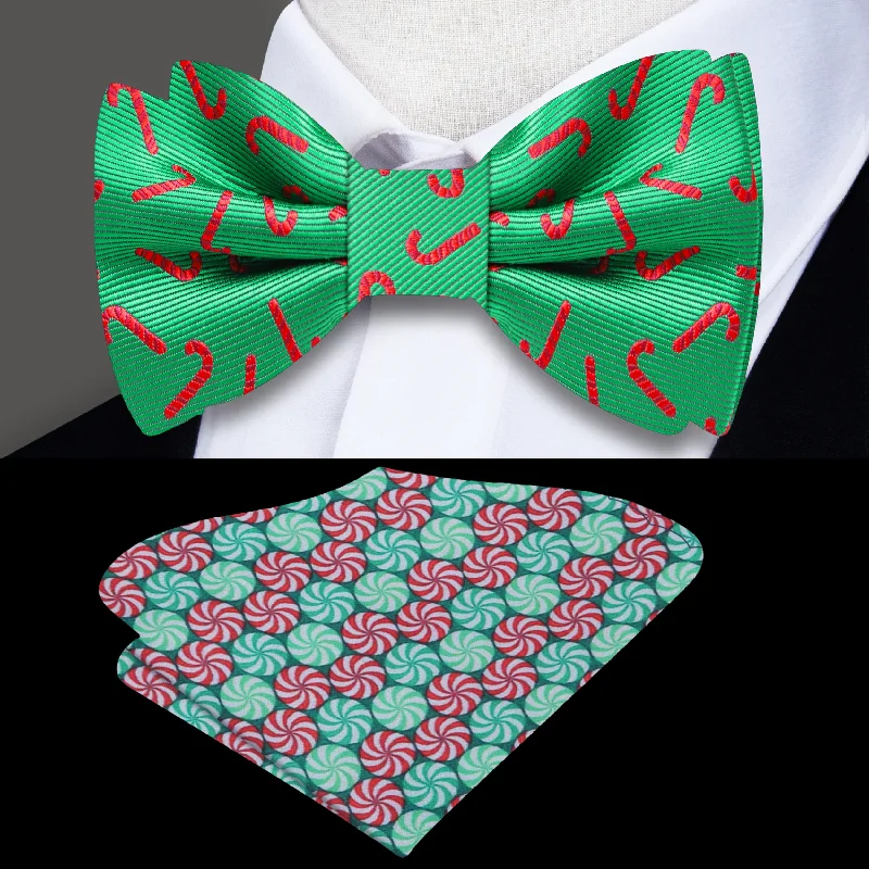 silk necktie options for office meetings-Candy Cane Bow Tie