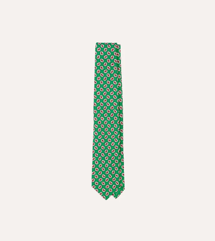 unique wedding silk necktie ideas-Green Small Paisley Leaf Print Silk Self Tipped Tie