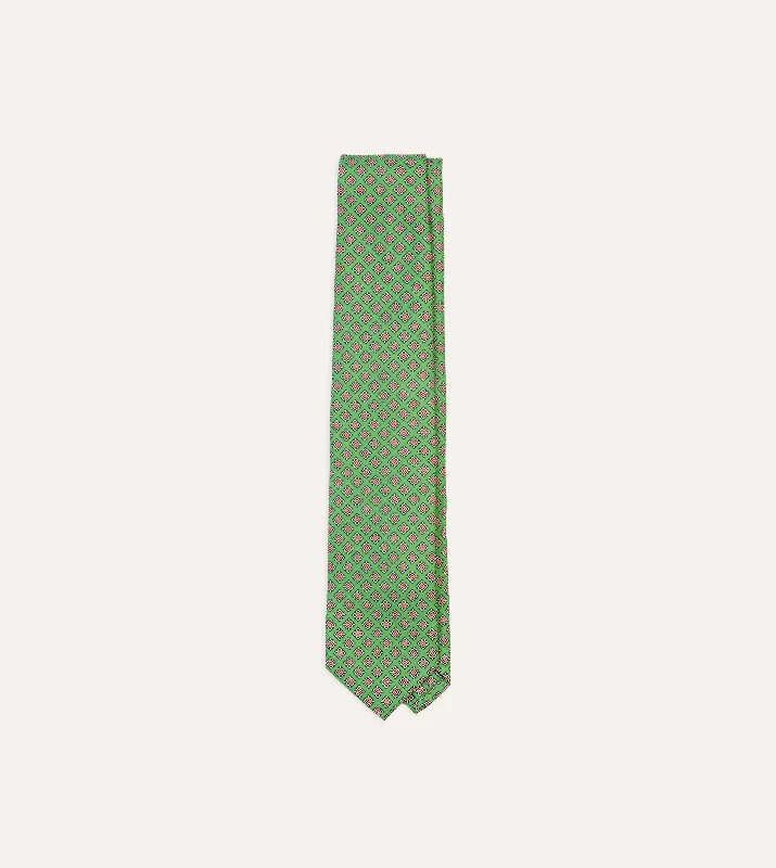 luxury wedding necktie sets for men-Green Square Medallion Self-Tipped Silk Tie