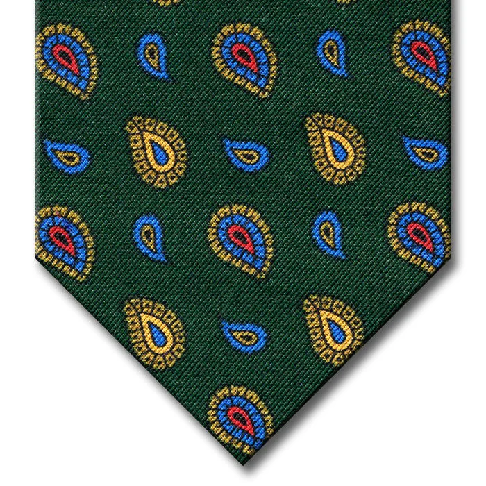 fashionable silk ties for business events-Green with Blue and Gold Paisley Tie