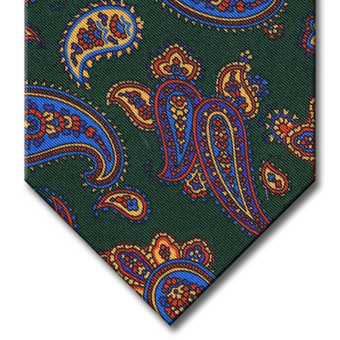 vibrant silk necktie options for business wear-Green with Blue and Gold Paisley Tie