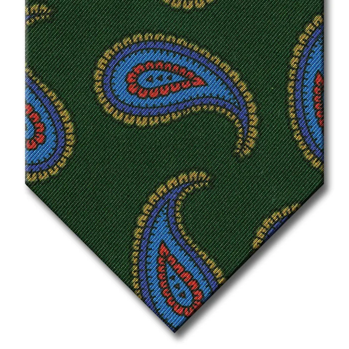 silk necktie designs for professional wear-Green with Blue and Tan Paisley Tie