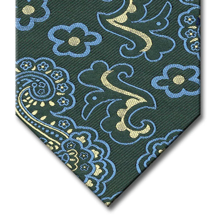 premium silk ties for formal events-Green with Light Blue and Champagne Paisley Tie