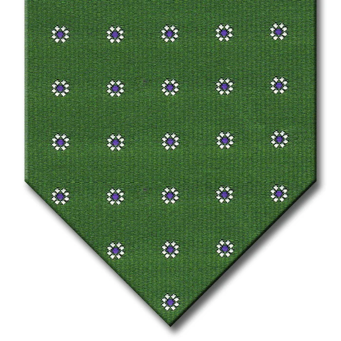 premium wedding silk necktie colors-Green with Purple and Silver Floral Pattern Tie