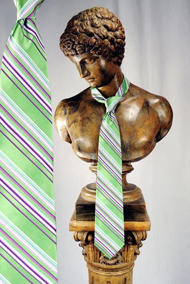 affordable silk necktie sets for office wear-Green with Purple Stripe Tie