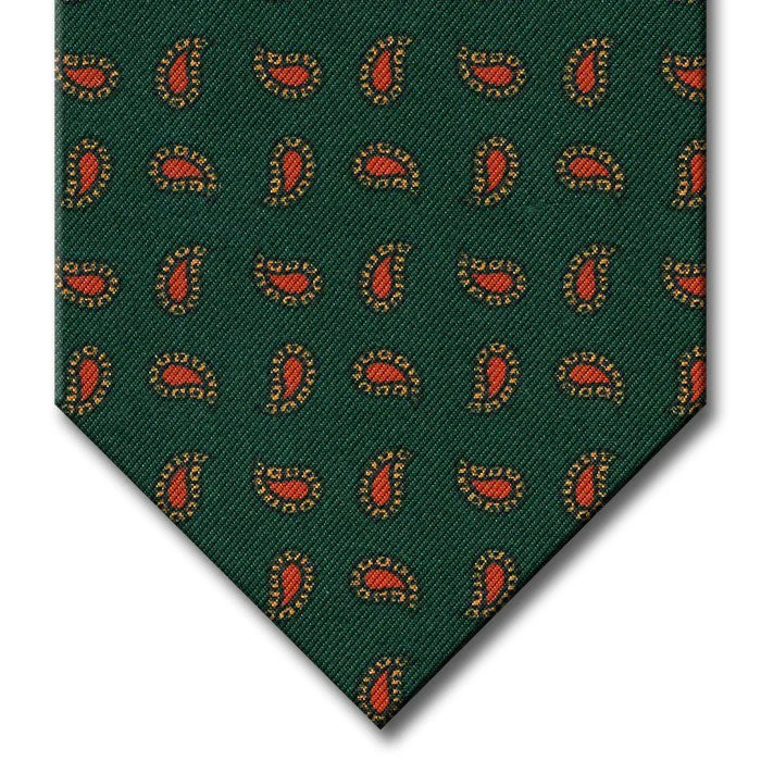 high-quality silk necktie designs for weddings-Green with Red and Tan Paisley Tie