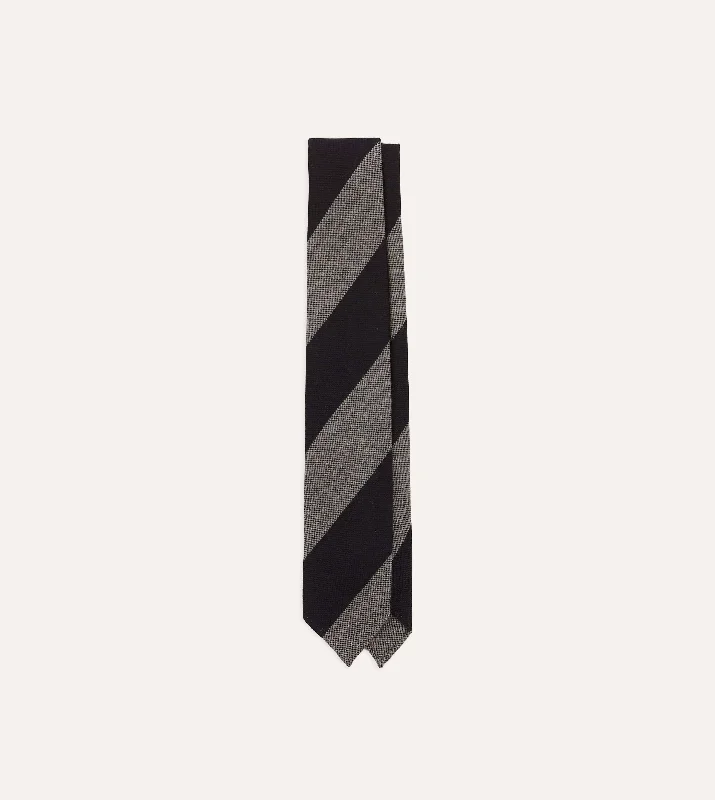 luxurious wedding silk necktie designs-Grey and Black Block Stripe Hand Rolled Wool Tie