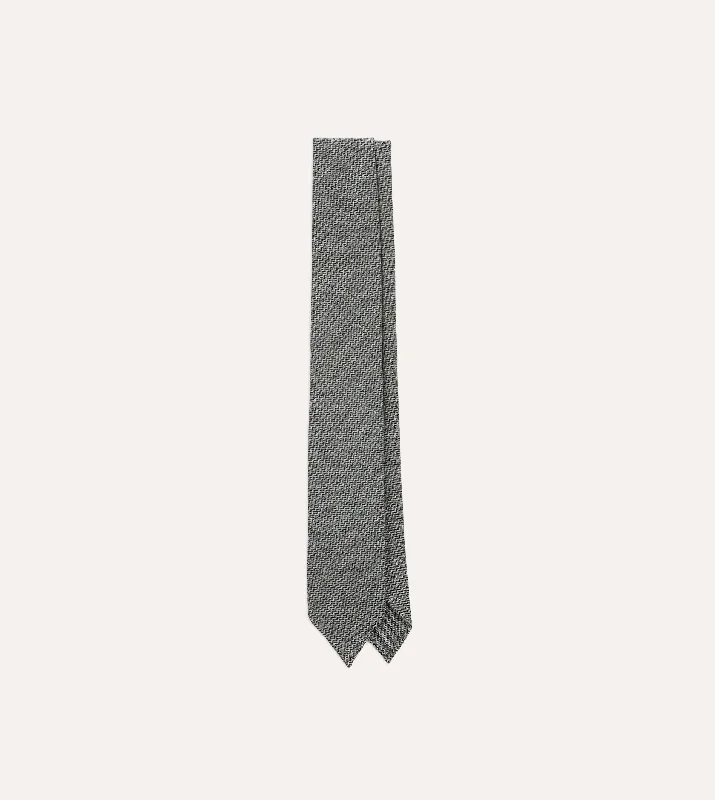 vibrant silk necktie patterns for business wear-Grey Herringbone Hand Rolled Wool Tie