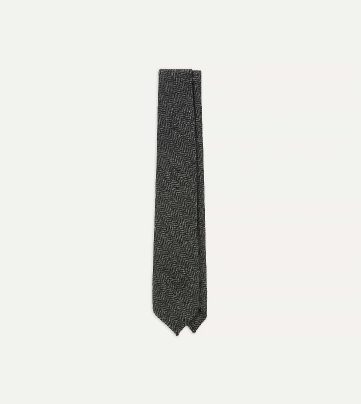 fashionable silk necktie sets for business wear-Grey Herringbone Hand Rolled Wool Tie