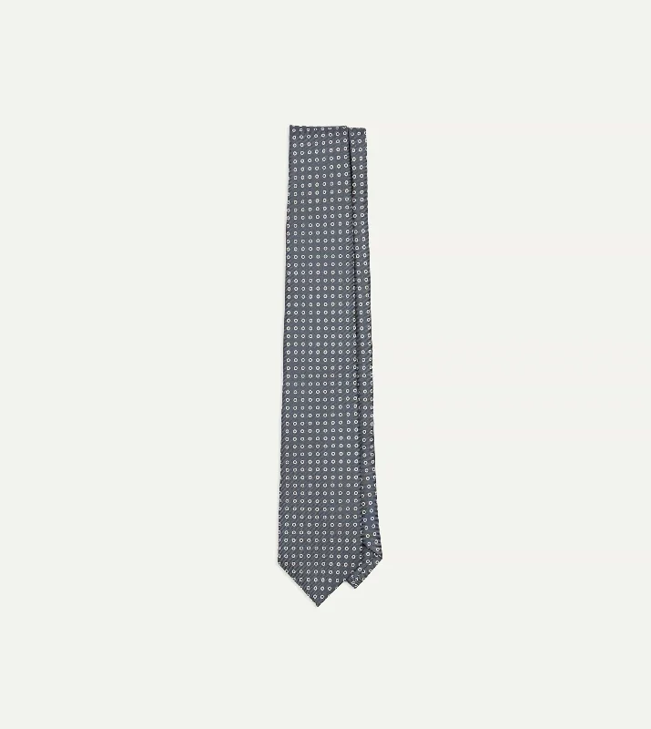 affordable silk necktie sets for office wear-Grey Mini Circular Dot Silk Self Tipped Tie