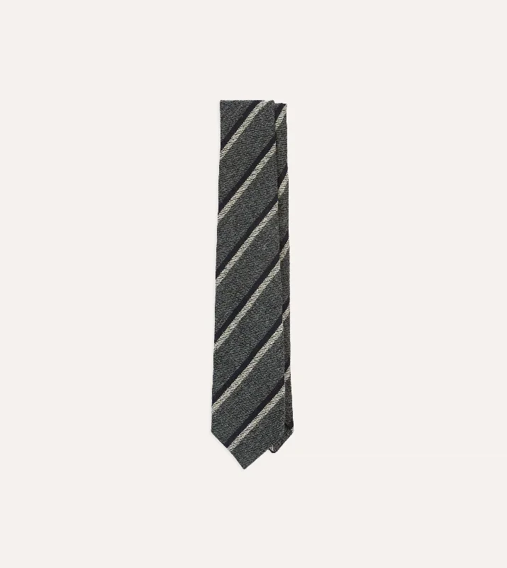 trendy business silk necktie combinations-Grey, Navy and White Double Stripe Tipped Wool Tie