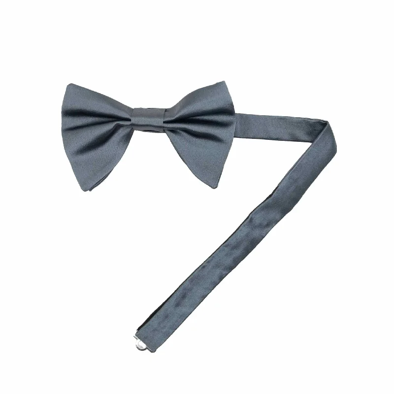 classic wedding silk necktie sets-Grey Pre-Tied Silk Satin Butterfly Bow Tie