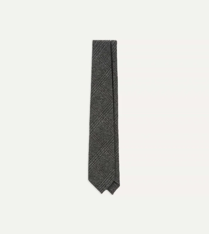 unique wedding necktie colors for men-Grey Prince of Wales Check Hand Rolled Wool Tie