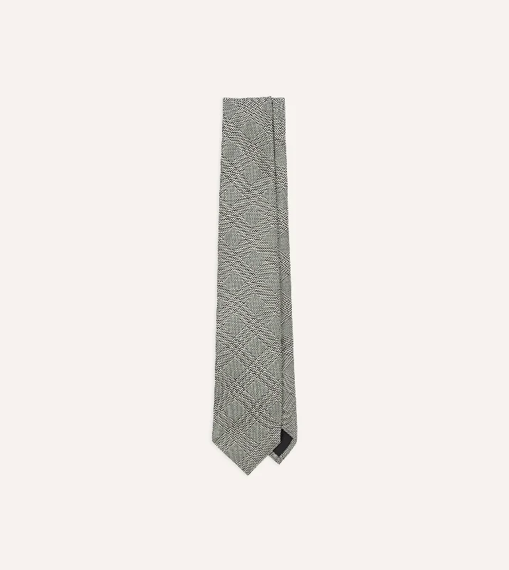 silk necktie options for office meetings-Grey Prince of Wales Check Tipped Silk Tie