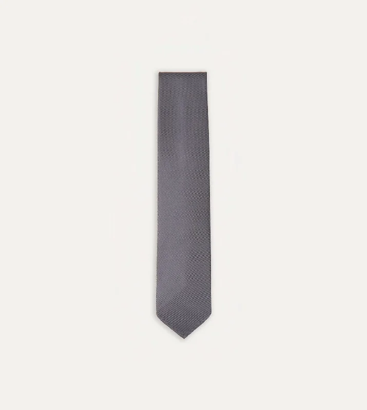 modern silk necktie combinations for office wear-Grey Silk Twill Hand Rolled Tie