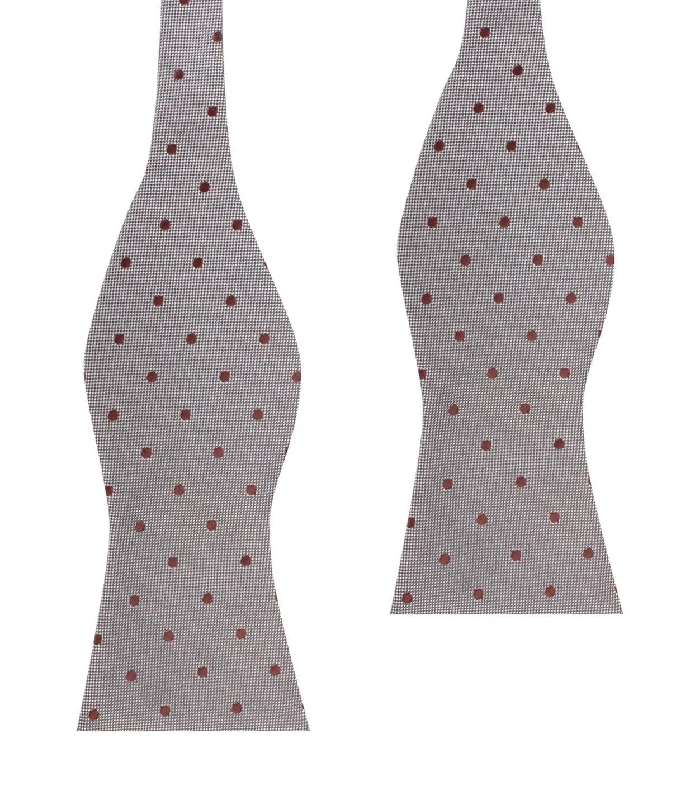 stylish silk ties for formal business events-Grey with Brown Polka Dots Self Tie Bow Tie