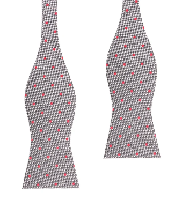 stylish wedding necktie ideas for men-Grey with Hot Pink Polka Dots Self Tie Bow Tie