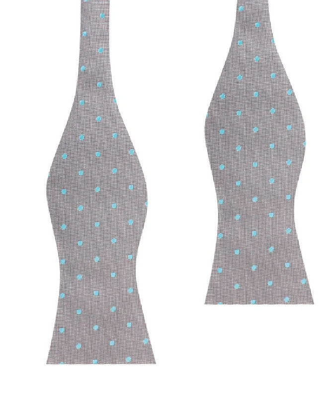 classic silk necktie styles for men-Grey with Mint Blue Polka Dots Self Tie Bow Tie