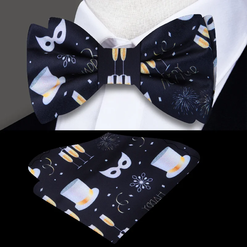 affordable silk wedding tie packs-Happy New Year Bow Tie