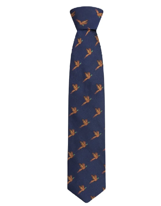 fashionable silk ties for business events-Hoggs of Fife Silk Woven Tie Pheasants Boxed