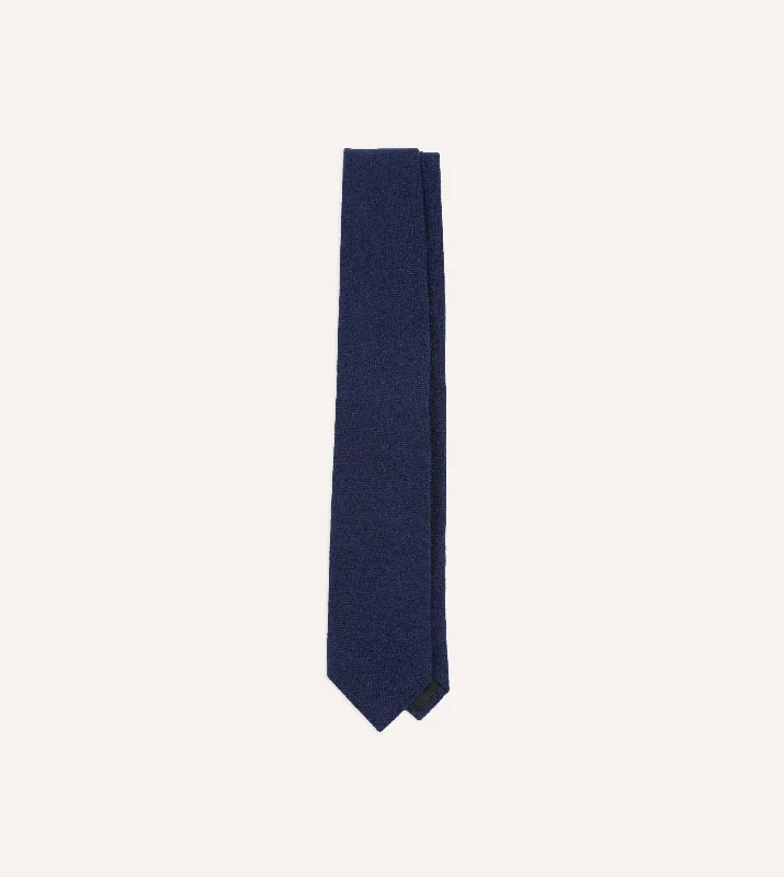 affordable slim silk ties for men-Indigo Pure Cashmere Solid Tipped Tie