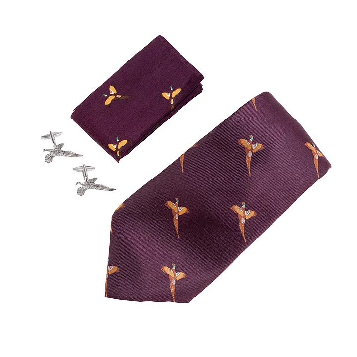 vibrant wedding necktie colors for men-Jack Pyke Tie, Hanky and Cufflinks Gift Set Pheasant