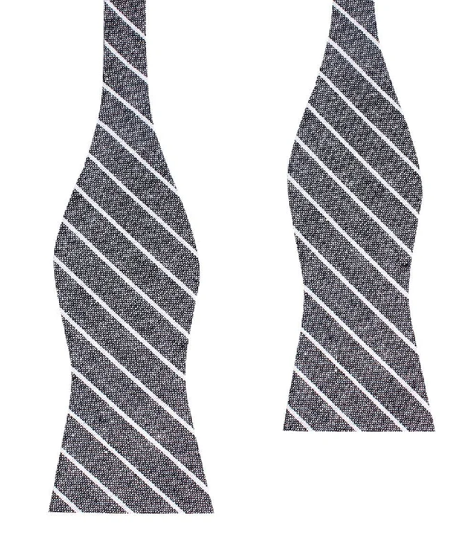 elegant necktie sets for business events-Kettle Linen Black Pinstripe Self Bow Tie