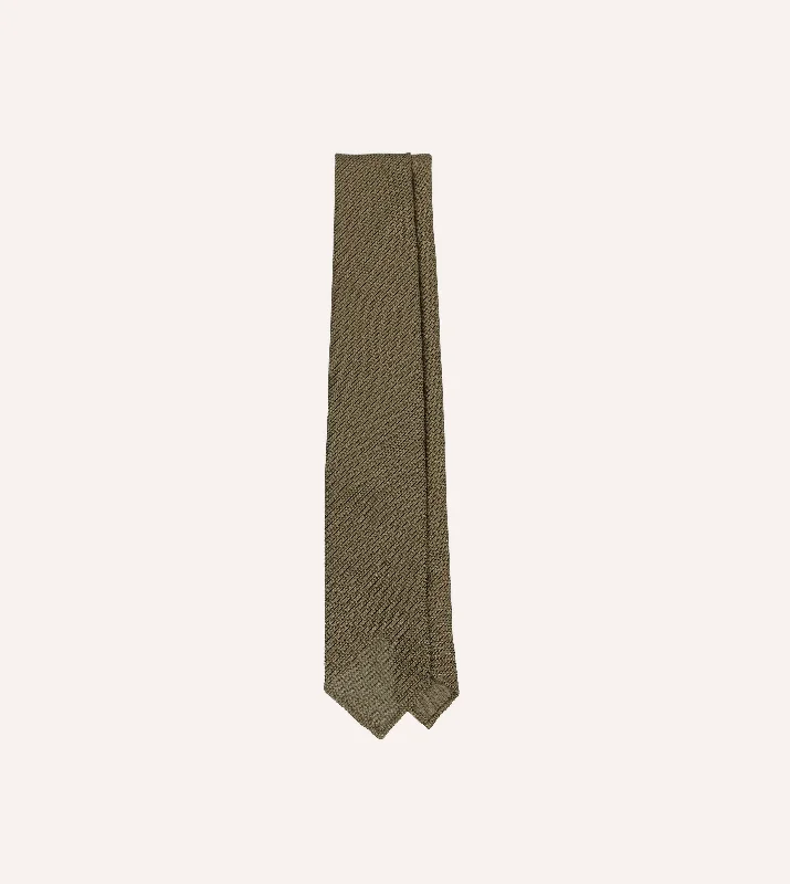 premium silk bow ties for formal events-Khaki Green Fine Woven Grenadine Silk Hand Rolled Tie