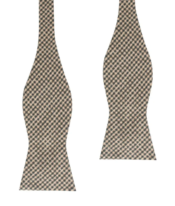 affordable silk necktie colors for weddings-Khaki Green Gingham Blend Self Bow Tie