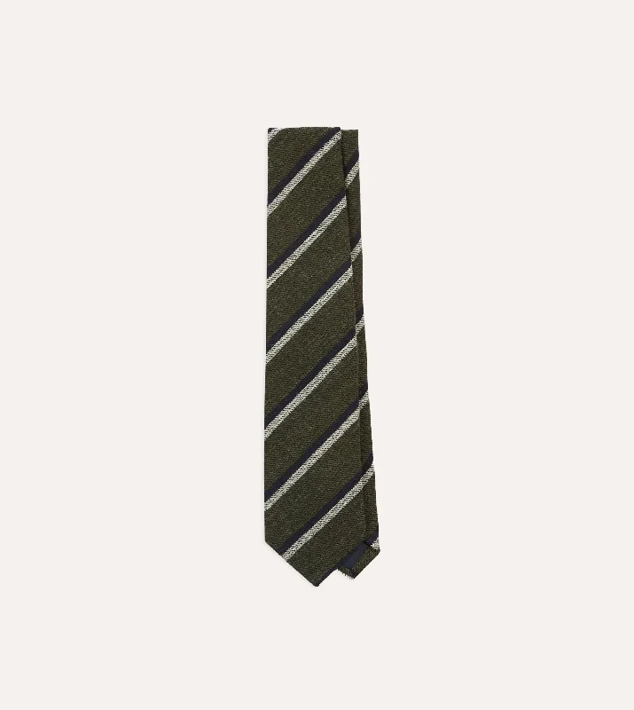 modern wedding silk tie sets-Khaki, White and Navy Double Stripe Tipped Wool Tie