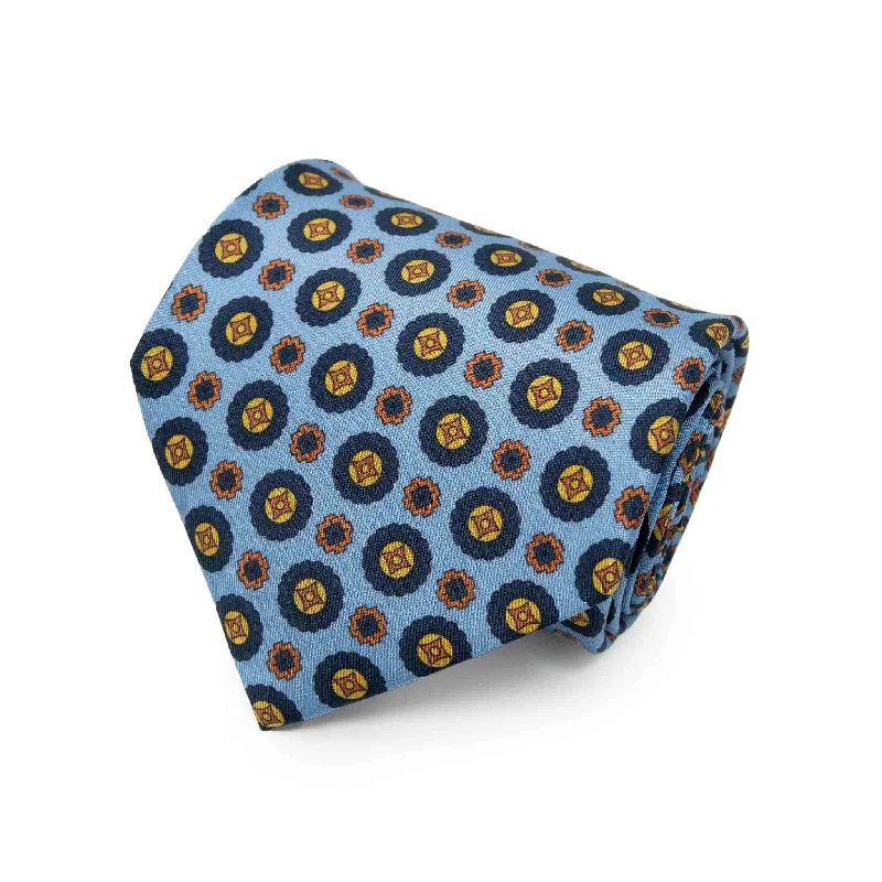 slim silk necktie designs for formal events-Light Blue Silk Tie with Blue Medallions