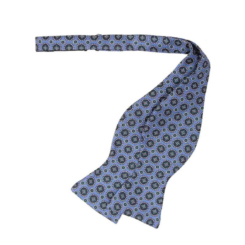 affordable business silk necktie styles-Light Blue Silk Bow Tie with green pattern