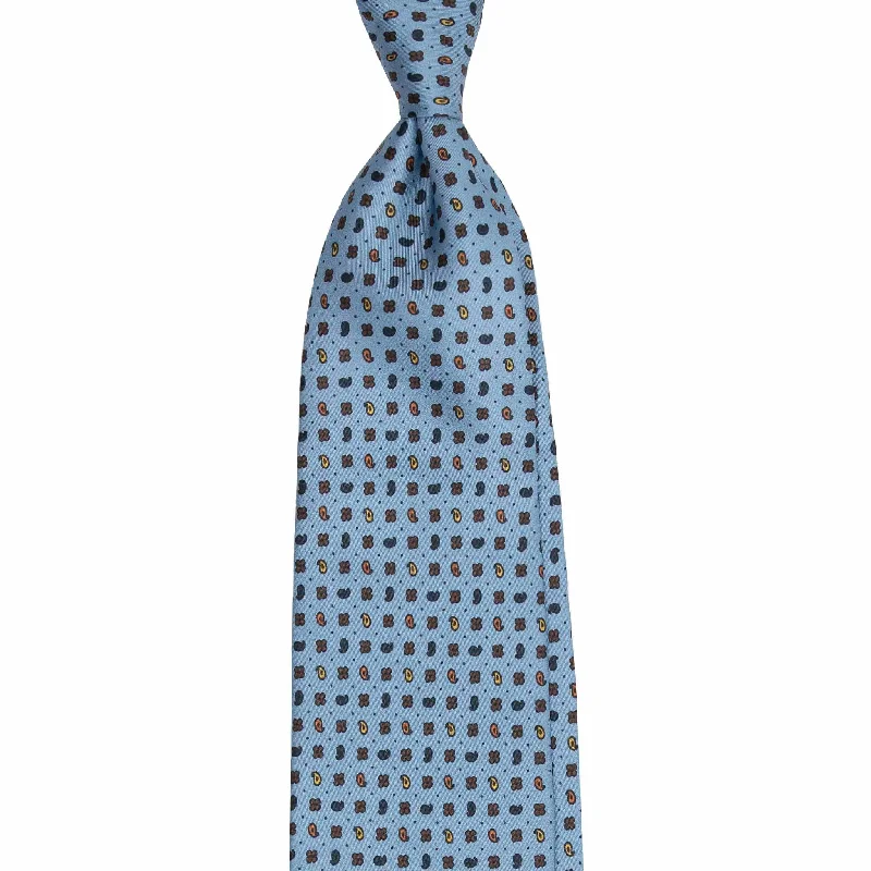 luxury silk necktie sets for formal wear-Light Blue Silk Tie with Paisley and Flowers Pattern