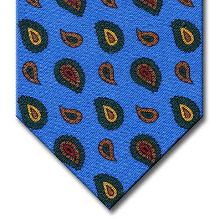 unique silk necktie colors for men-Light Blue with Green and Brown Paisley Tie