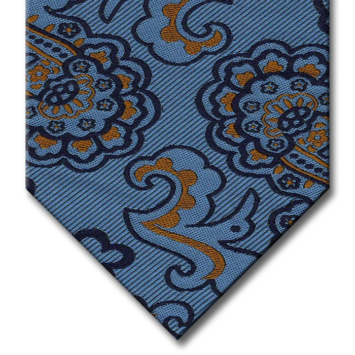 slim silk wedding necktie options-Light Blue with Navy and Brown Paisley Tie