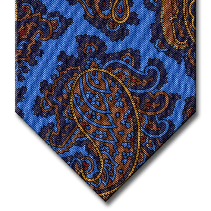 modern silk necktie designs for business-Light Blue with Navy and Gold Paisley Tie