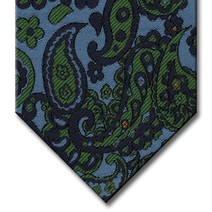 premium office silk necktie ideas-Light Blue with Navy and Green Paisley Tie