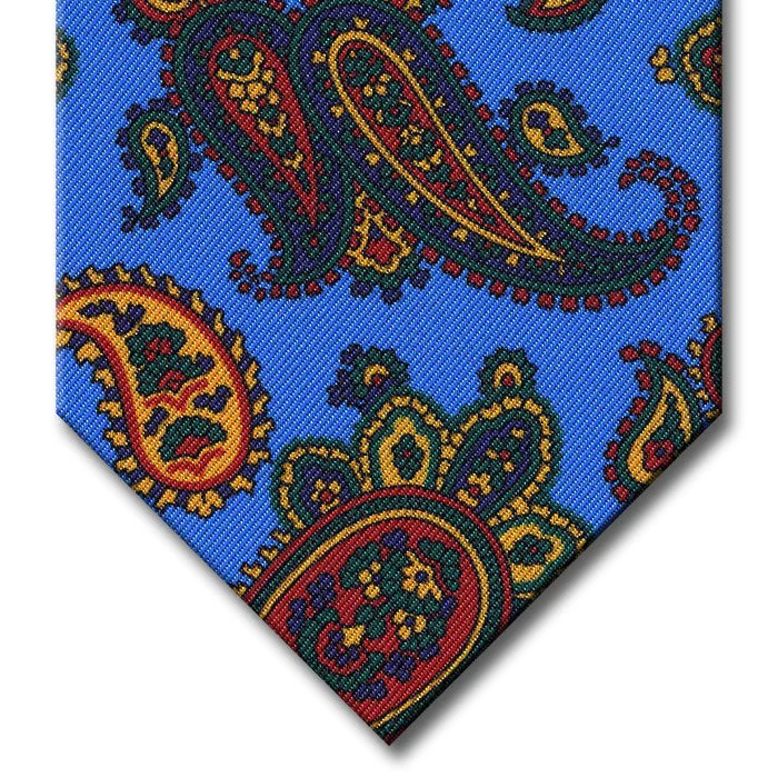 classic silk necktie patterns for weddings-Light Blue with Red and Gold Paisley Tie