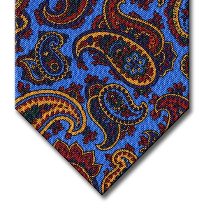 affordable slim silk ties for men-Light Blue with Red and Gold Paisley Tie