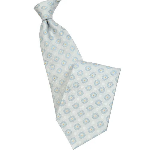 trendy silk necktie styles for office wear-Light Gray with Blue Medallion Tie