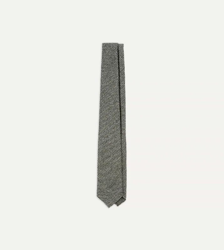 business silk necktie combinations for weddings-Light Grey Houndstooth Check Hand Rolled Wool Tie