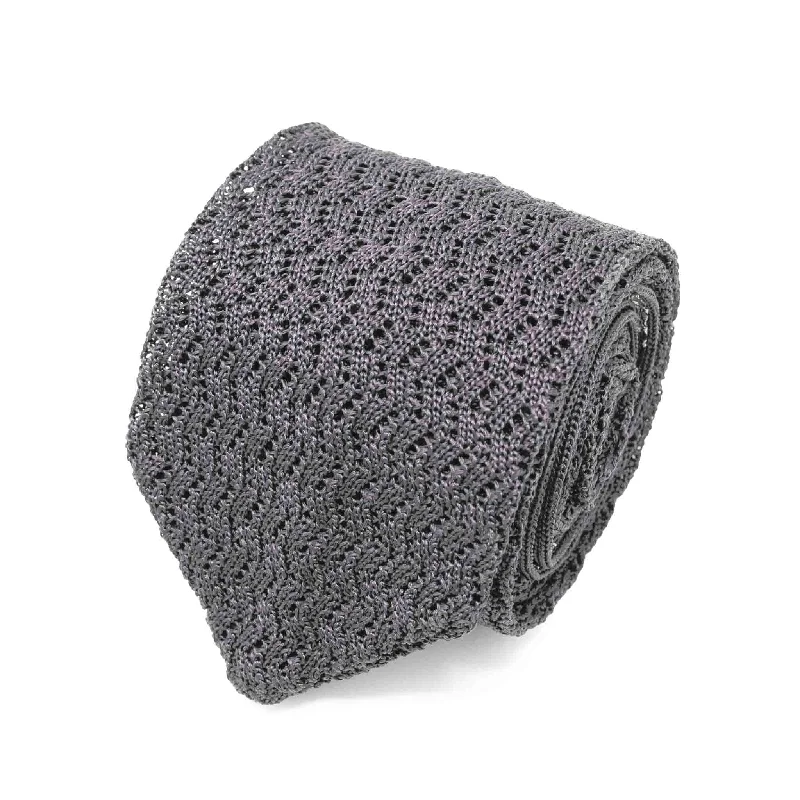 luxurious necktie options for wedding celebrations-Grey Zig Zag V Point Knitted Tie