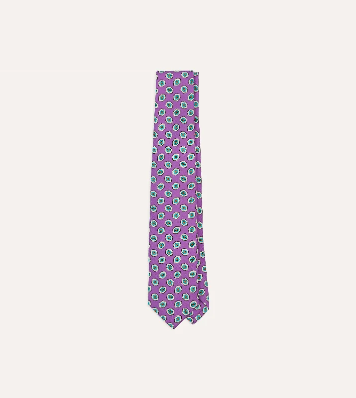 premium silk necktie ideas for business events-Lilac Hexagon Tile Print Silk Self-Tipped Tie