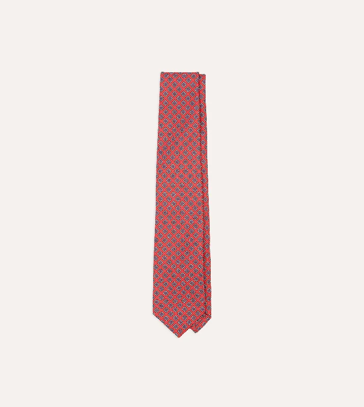 vibrant silk necktie options for business wear-Magenta Square Medallion Self-Tipped Silk Tie